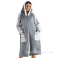 Warm Comfy Plush Fleece Sherpa Hooded Wearable Blanket